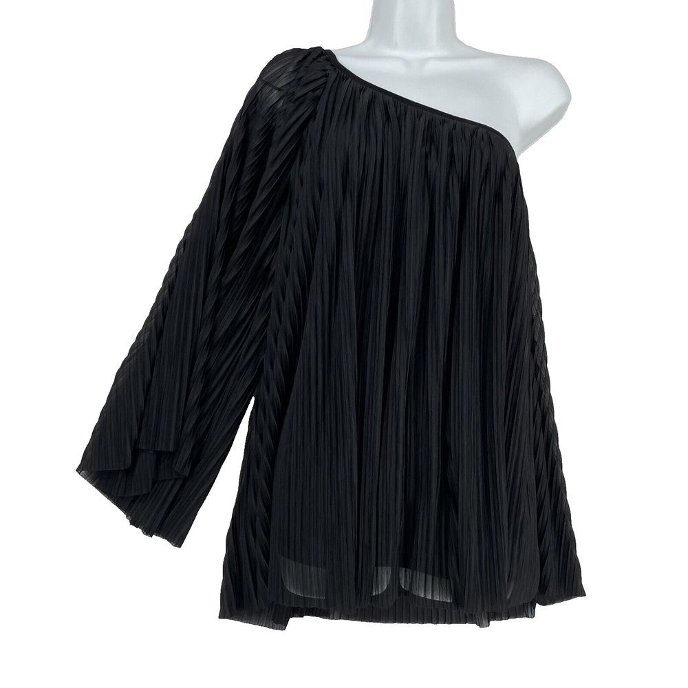 Topshop Womens Blouse Black Pleated Toga Top One Shoulder Bat Sleeve Size US 6
